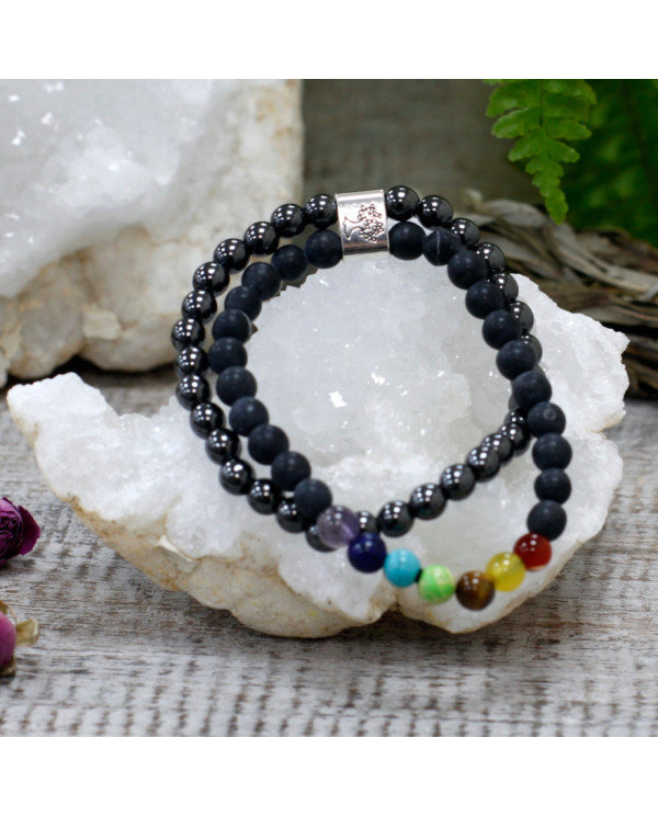 Pulseira de pedras preciosas magnética - Chakra de pedra preta 1un