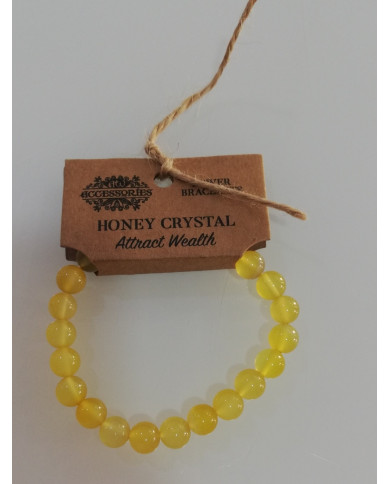 PULSERA ENERGÉTICA DE MIEL Y CRISTAL DE CALCITA , 1 UNIDAD