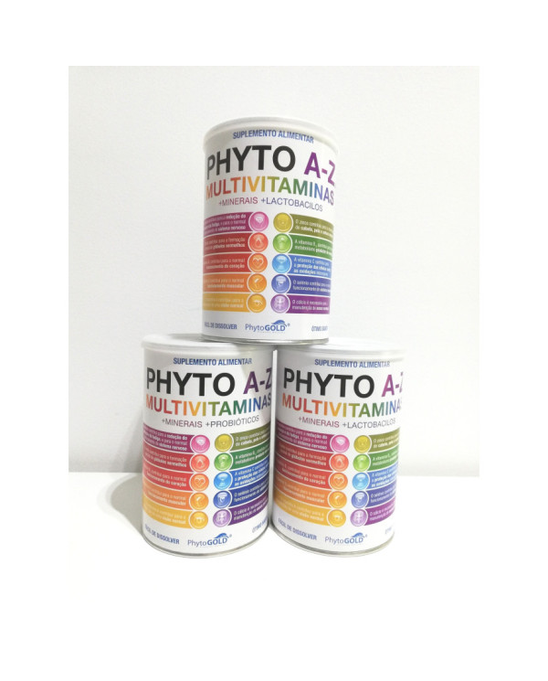 PHYTO A - Z MULTIVITAMINAS + MINERAIS + FOS PÓ 300g - PACK TRIPLO PHARMAVIDA