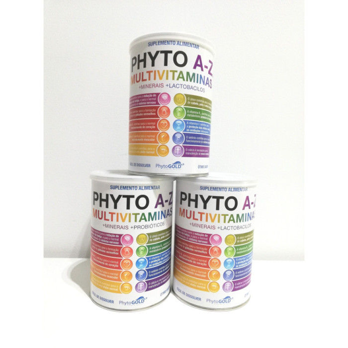 PHYTO A - Z MULTIVITAMINAS + MINERAIS + FOS PÓ 300g - PACK TRIPLO PHARMAVIDA