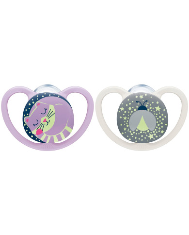 NUK CHUPETA SPACE NIGHT 6-18M ROSA 2 UNI