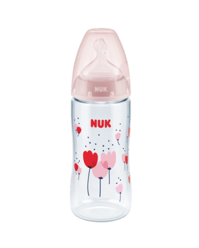 NUK BIBERÃO FIRST CHOICE LÁTEX – INDICAÇÃO TEMPERATURA E ANTI-CÓLICAS ROSA +6M - 300 ML