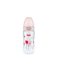 NUK BIBERÓN DE LÁTEX PRIMERA ELECCIÓN – INDICACIÓN DE TEMPERATURA Y ANTICÓLICOS ROSA +6M - 300 ML