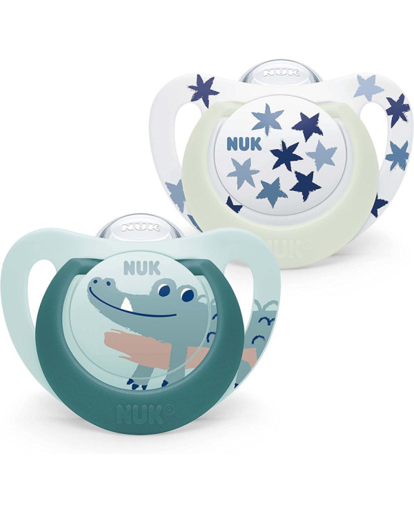 NUK CHUPETES STAR DAY & NIGHT SILICONA AZUL 18-36M 2 UNIDADES