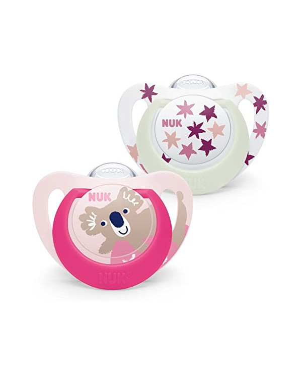 NUK CHUPETES STAR DAY & NIGHT SILICONA ROSA 18-36M 2 UNIDADES