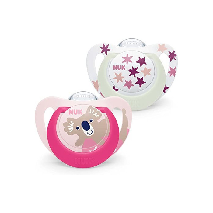 NUK CHUPETES STAR DAY & NIGHT SILICONA ROSA 18-36M 2 UNIDADES