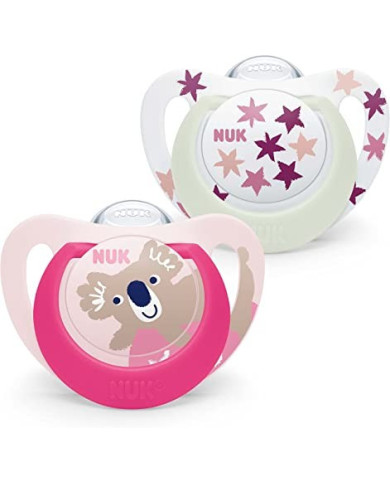 NUK CHUPETES DE SILICONA STAR DAY & NIGHT ROSA 6-18M 2 UNIDADES