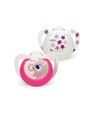 NUK CHUPETES DE SILICONA STAR DAY & NIGHT ROSA 6-18M 2 UNIDADES