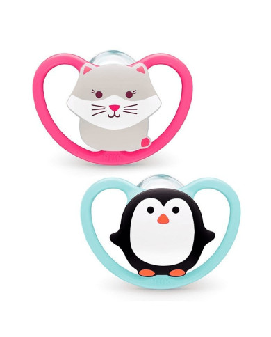 NUK SPACE CHUPETA SILICONE GATINHO/PINGUIM 6-18 2UNI