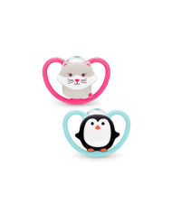 NUK SPACE CHUPETA SILICONE GATINHO/PINGUIM 6-18 2UNI