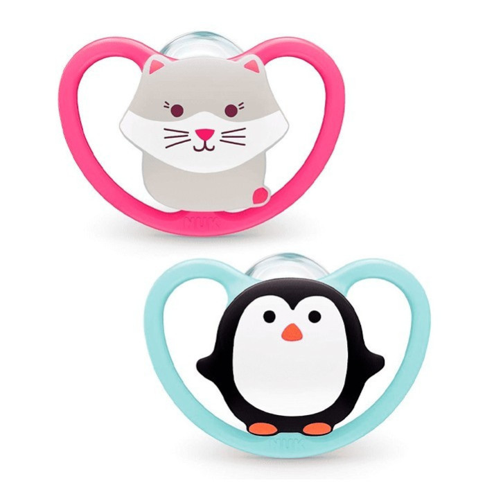 NUK CHUPETE SPACE GATITO /PINGÜINO SILICONA 6-18M 2UD
