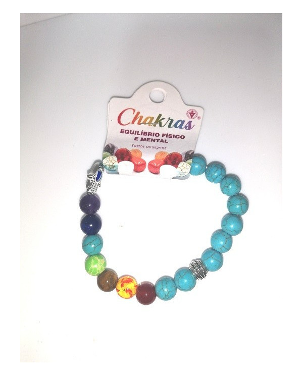 Pulseira Chakras Hamsa Turquesa 8mm 1unid