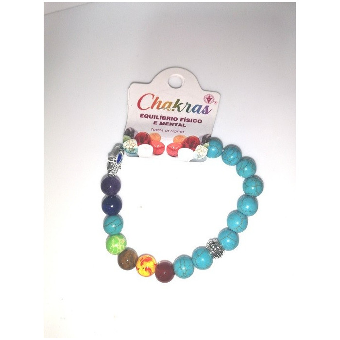 PULSERA CHAKRA HAMSA TURQUESA 8mm 1 UNIDAD