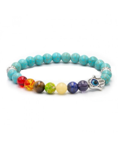 Pulseira Chakras Hamsa Turquesa 8mm 1unid