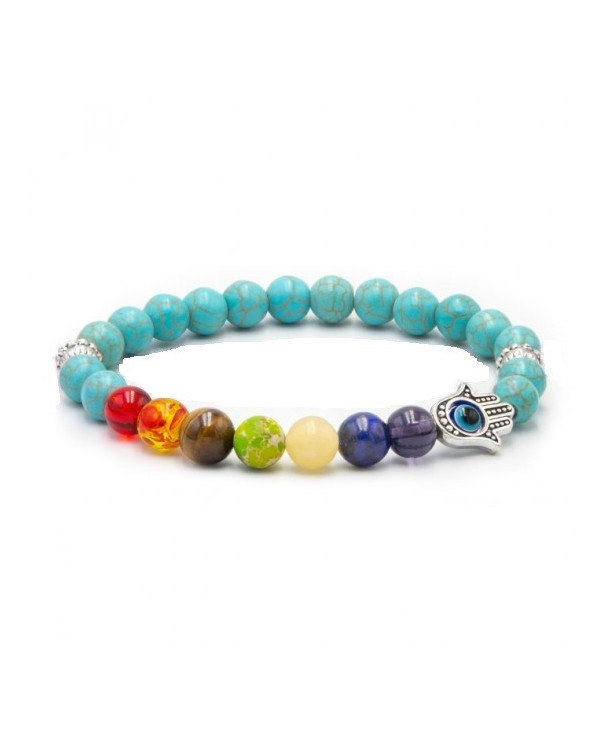 Pulseira Chakras Hamsa Turquesa 8mm 1unid