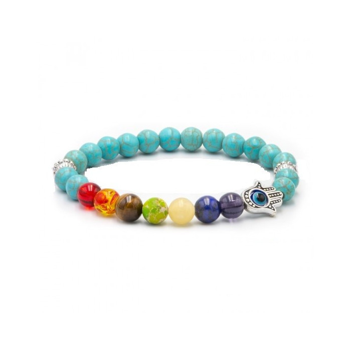 Pulseira Chakras Hamsa Turquesa 8mm 1unid