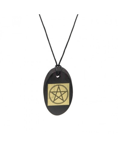 Colar Couro Oval Shungite Placa Pentagrama 1unid