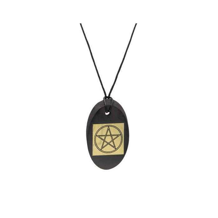 Colar Couro Oval Shungite Placa Pentagrama 1unid