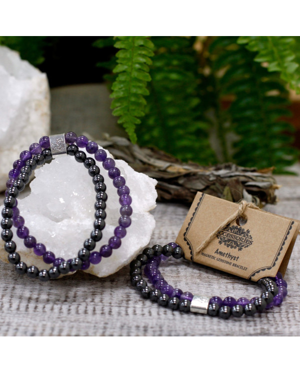 Pulseira Magnética com Pedras Preciosas - Ametista 1un