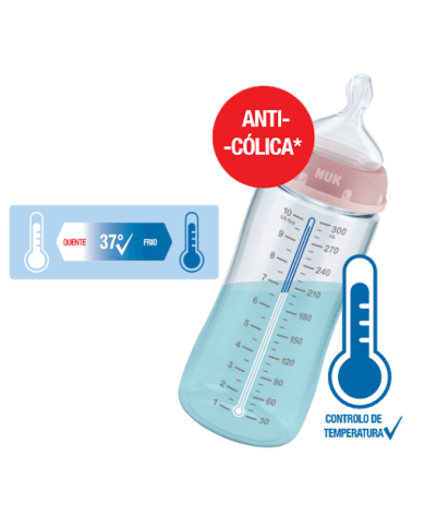 NUK BIBERÃO CHOICE SILICONE INDICAÇÃO TEMPERATURA AZUL  0-6M 300 ML