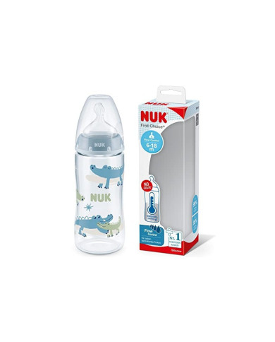 NUK CHOICE BIBERÓN SILICONA INDICADOR TEMPERATURA AZUL 0-6M 300 ML
