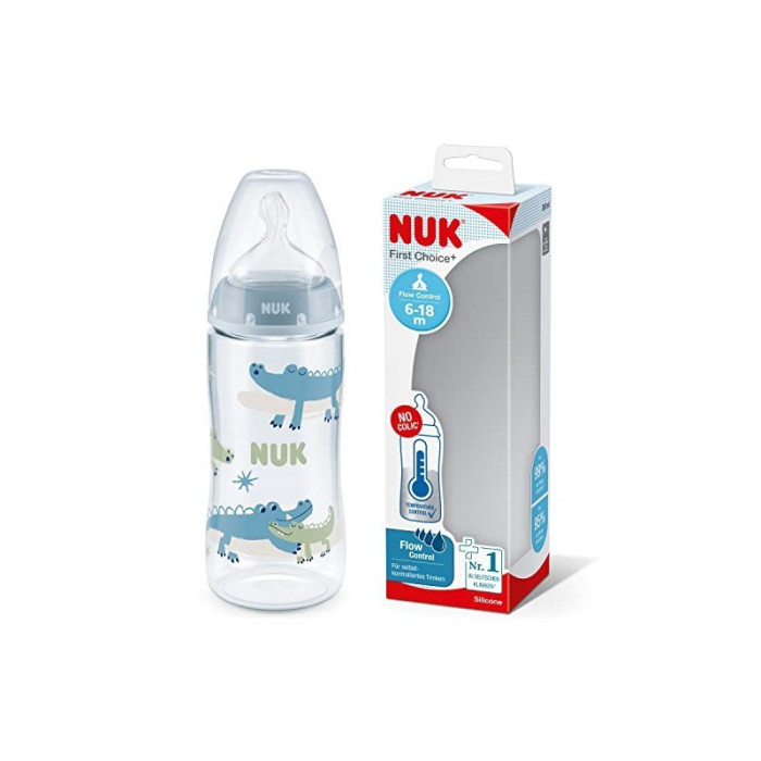 NUK BIBERÃO CHOICE SILICONE INDICAÇÃO TEMPERATURA AZUL  0-6M 300 ML