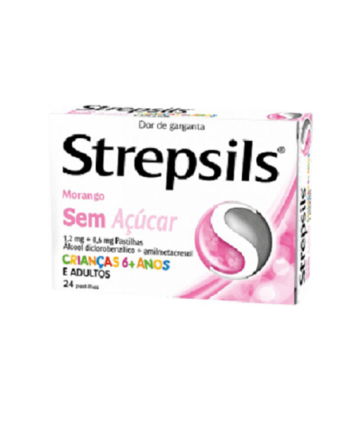 STREPSILS MORANGO SEM AÇÚCAR 24 PASTILHAS
