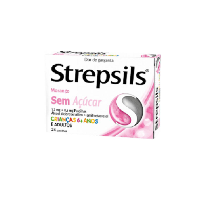 STREPSILS MORANGO SEM AÇÚCAR 24 PASTILHAS