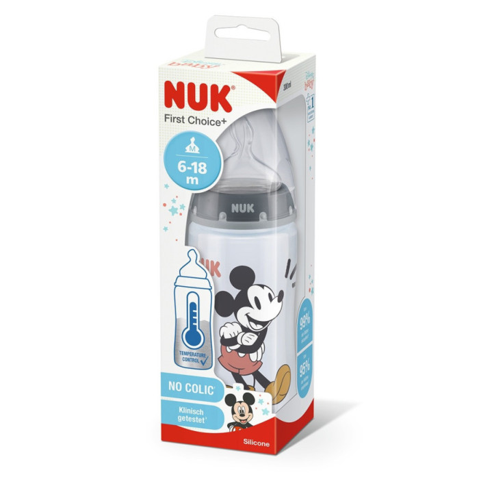 NUK FIRST CHOICE MICKEY BIBERÃO CINZA 6-18M 300 ML