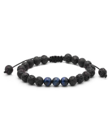 PULSERA AJUSTABLE DE OJO DE TIGRE Y VOLCÁNICA AZUL 1 UNIDAD
