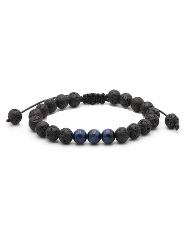 Pulseira Ajustável Vulcânica & Olho De Tigre Azul 1unid