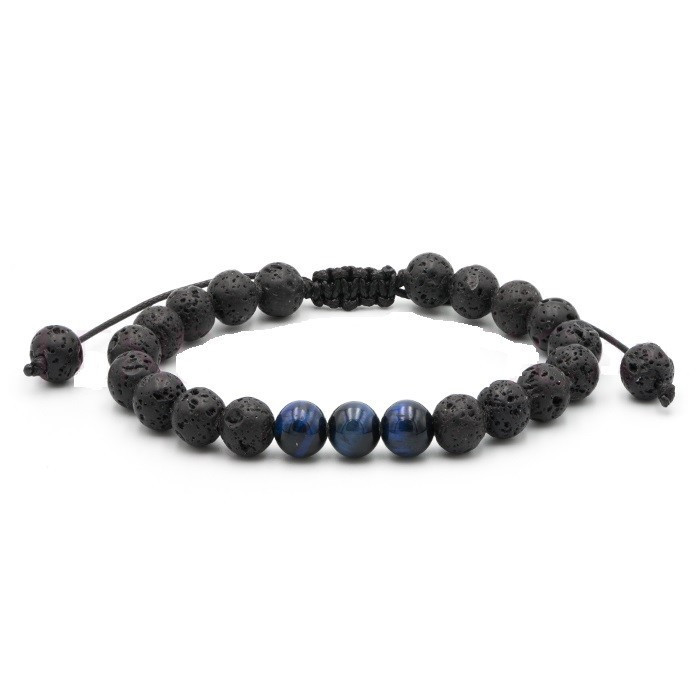 Pulseira Ajustável Vulcânica & Olho De Tigre Azul 1unid