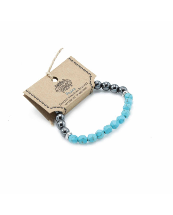 PULSEIRA PEDRA PRECIOSAS TALHADAS - TURQUESA -  MAGNÉTICO 1UNID