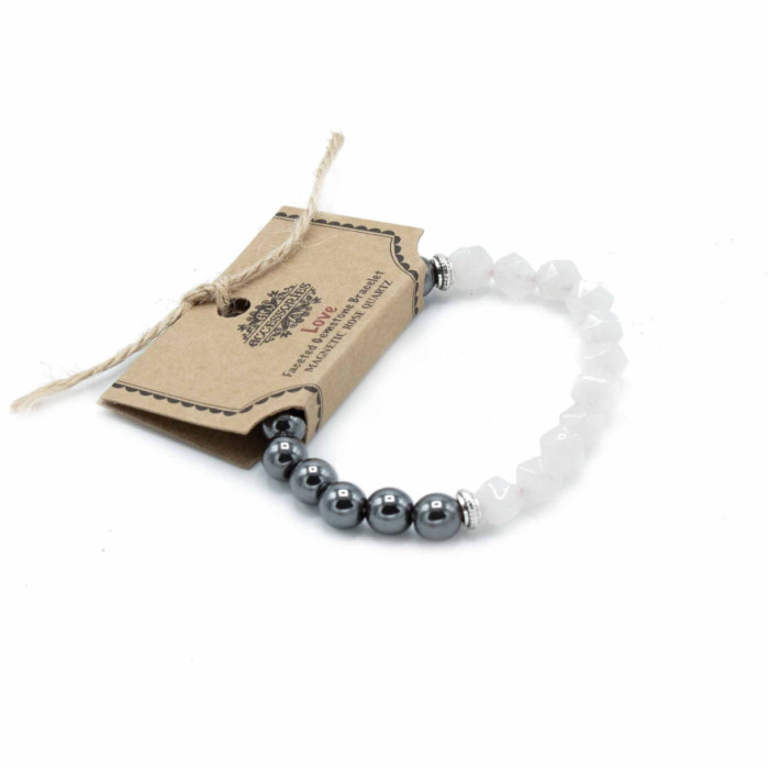 PULSEIRA PEDRA PRECIOSAS TALHADAS - QUARTZO ROSA -  MAGNÉTICO 1UNID