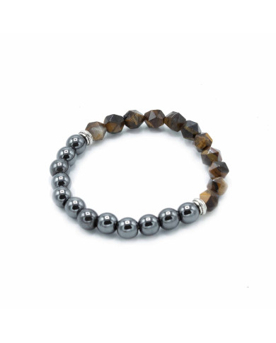 PULSERA CON PIEDRAS PRECIOSAS TALLADAS  -OJO DE TIGRE - MAGNÉTICA - 1 UNIDAD