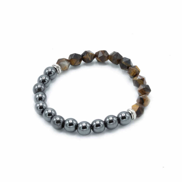 PULSERA CON PIEDRAS PRECIOSAS TALLADAS  -OJO DE TIGRE - MAGNÉTICA - 1 UNIDAD